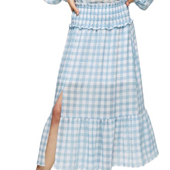 NWOT TOPSHOP Gingham Smocked Tiered Midi Skirt 10 - Picture 2 of 6